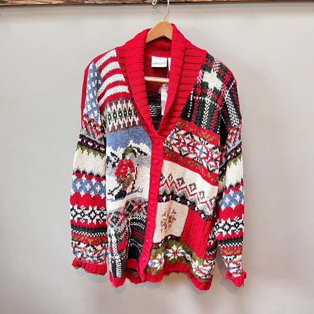 Vintage Fashion Bug Holiday Cotton Cardigan Sweater- New with Tags, Size 14/16